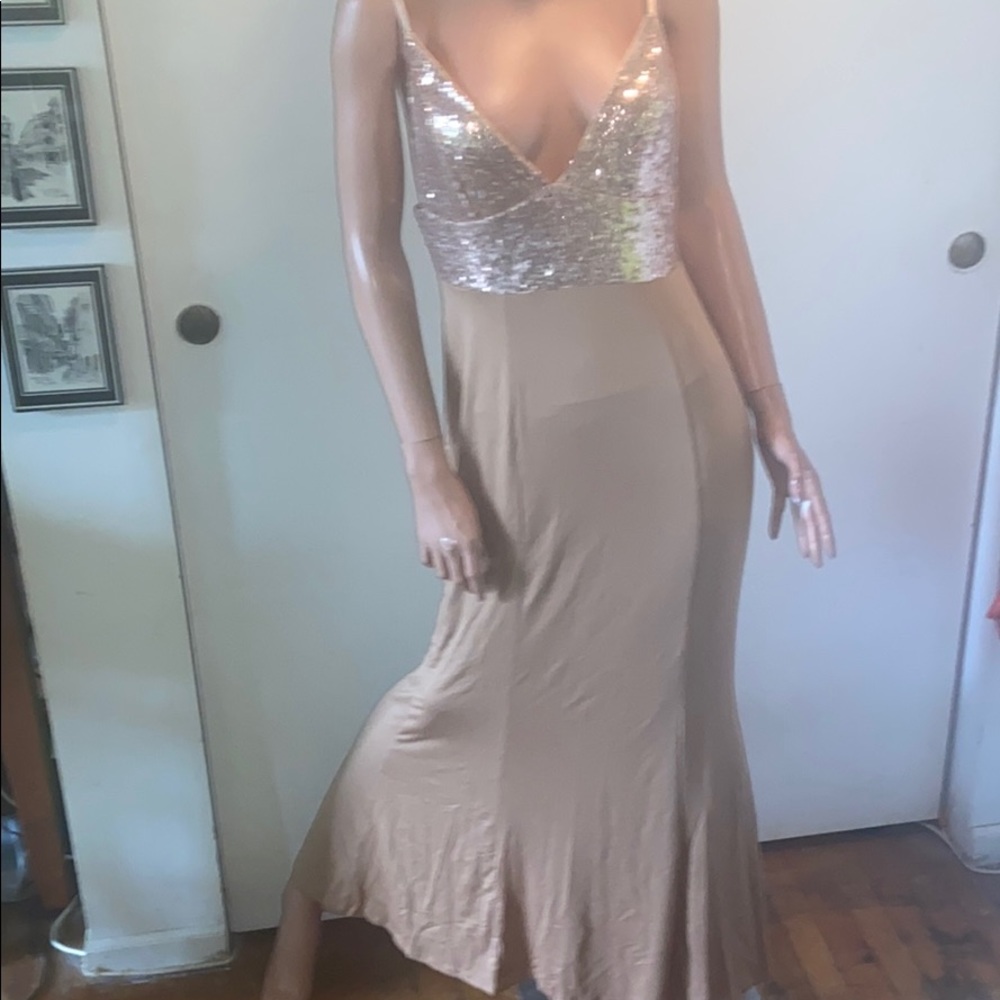 Medium brown slip dress with sequinned top New Without Tags